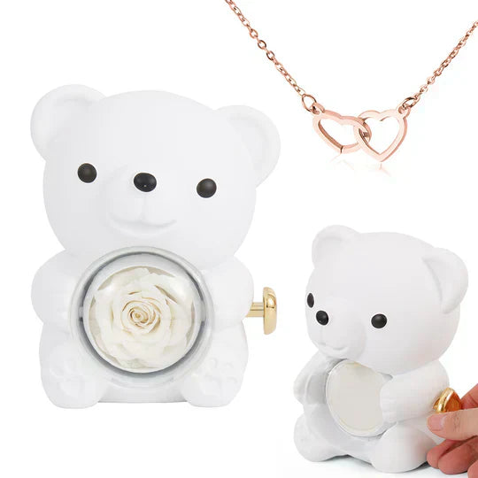 Colar Dueto de Amor + Urso com Rosa Eternizada | Lançamento!!