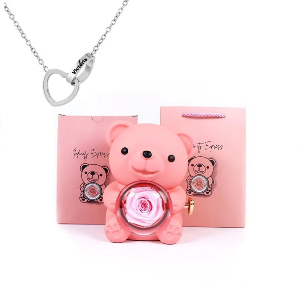 Colar Dueto de Amor + Urso com Rosa Eternizada | Lançamento!!