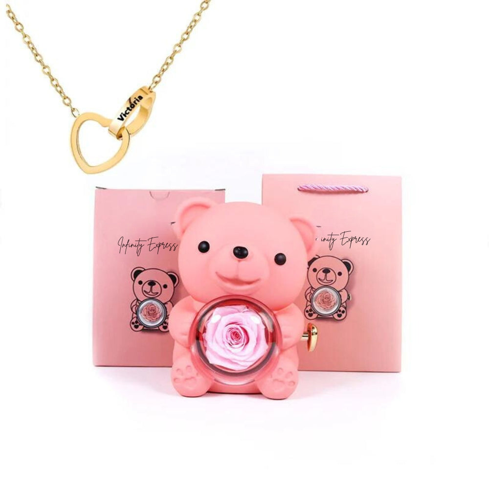 Colar Dueto de Amor + Urso com Rosa Eternizada | Lançamento!!